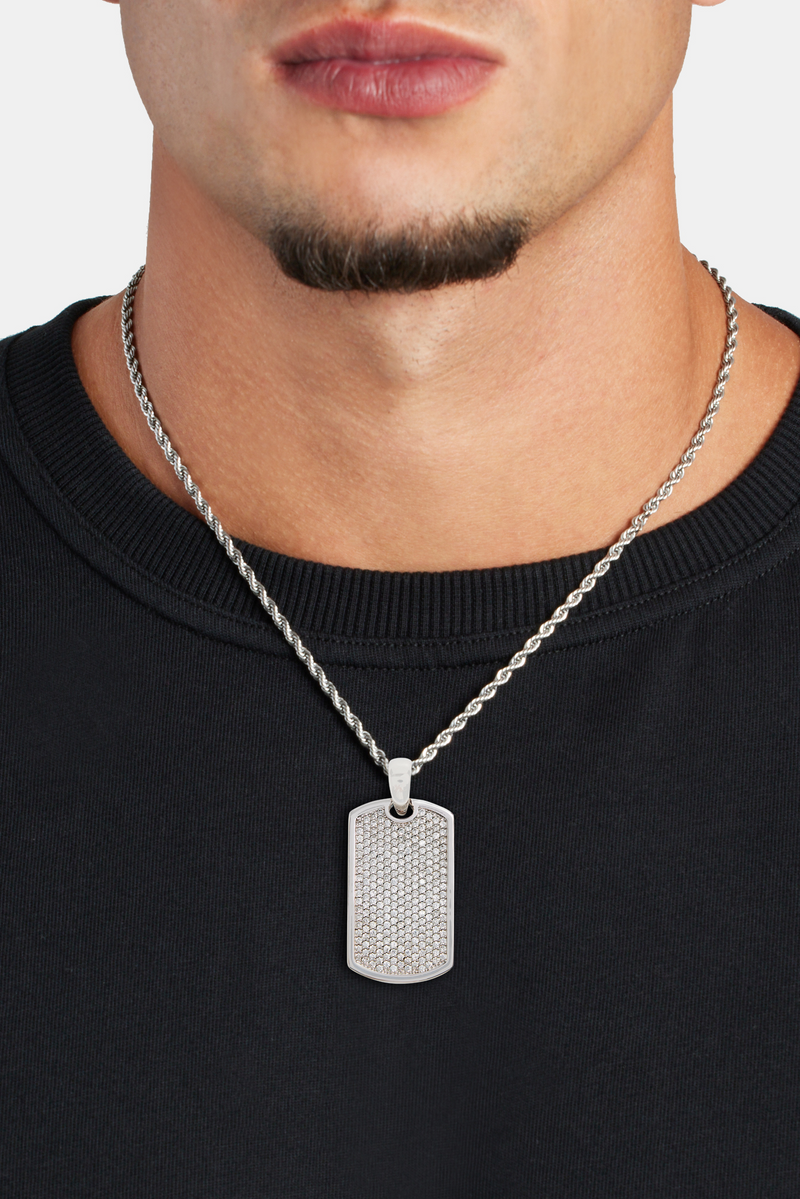 Iced CZ 2 Tone Dog Tag Pendant