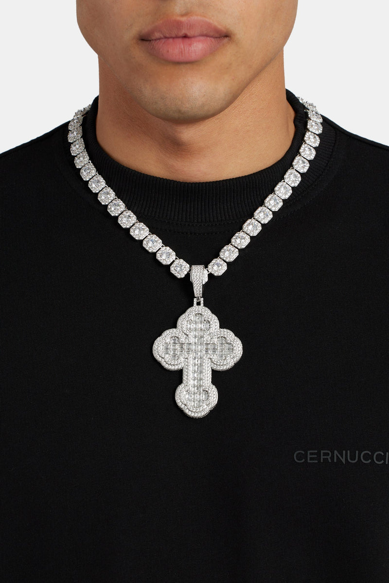 Large 70mm Iced CZ Rounded Cross Pendant