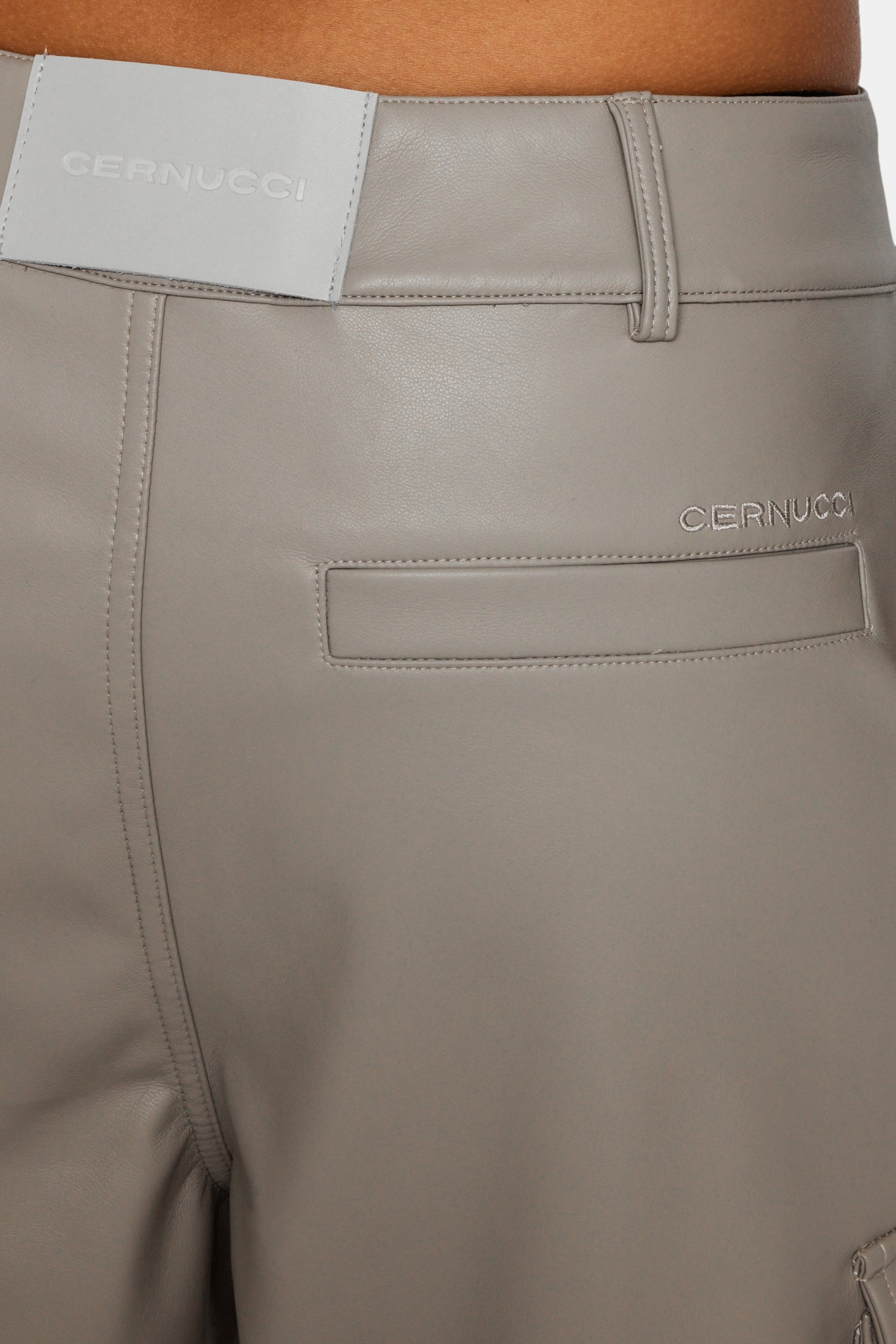 Wide Leg Faux Leather Cargo Trouser - Beige
