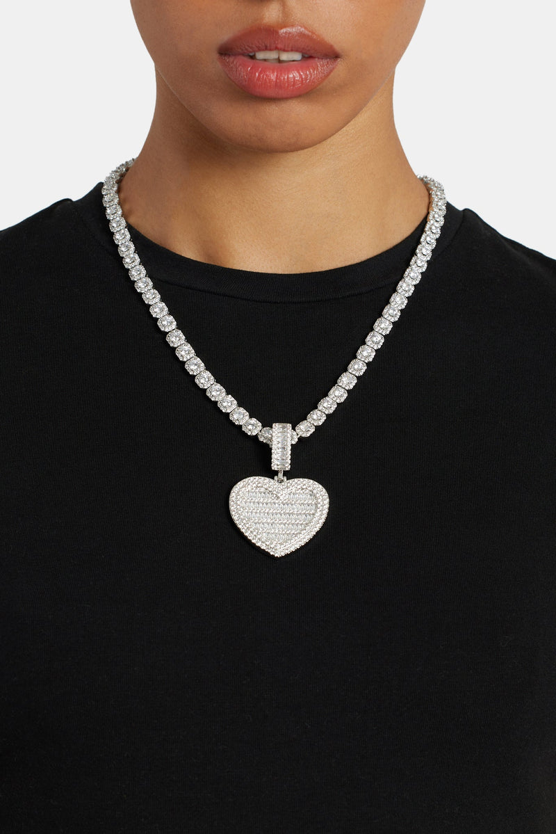 Iced 50mm CZ Baguette Heart Pendant