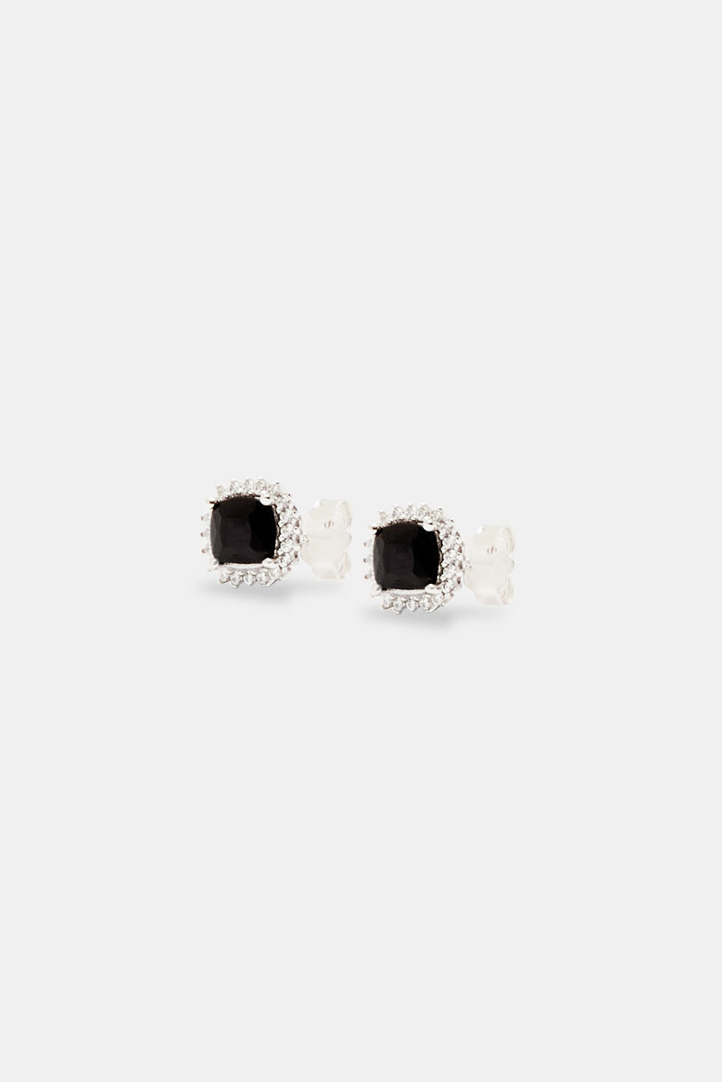 925 Black Square CZ Cluster Earring