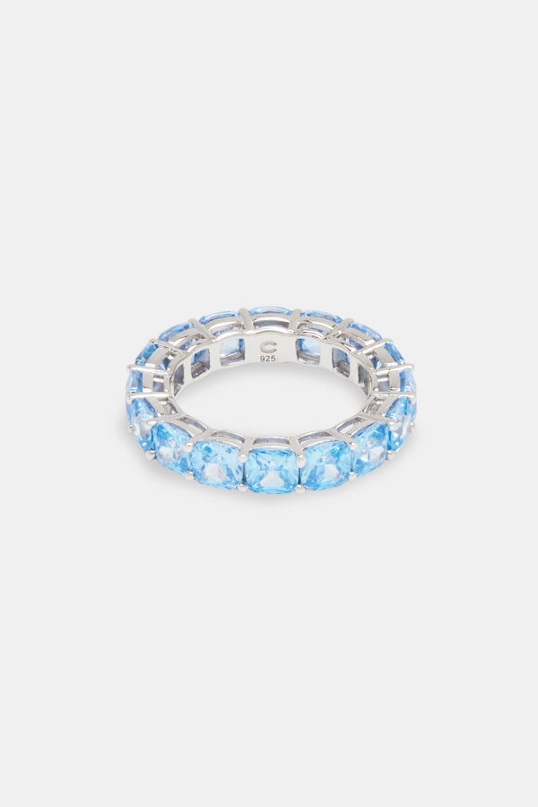 925 Blue Large CZ Single Row Tennis Ring