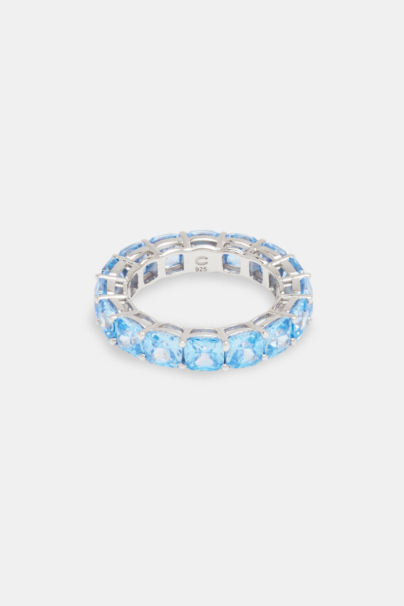 925 Blue Large CZ Single Row Tennis Ring