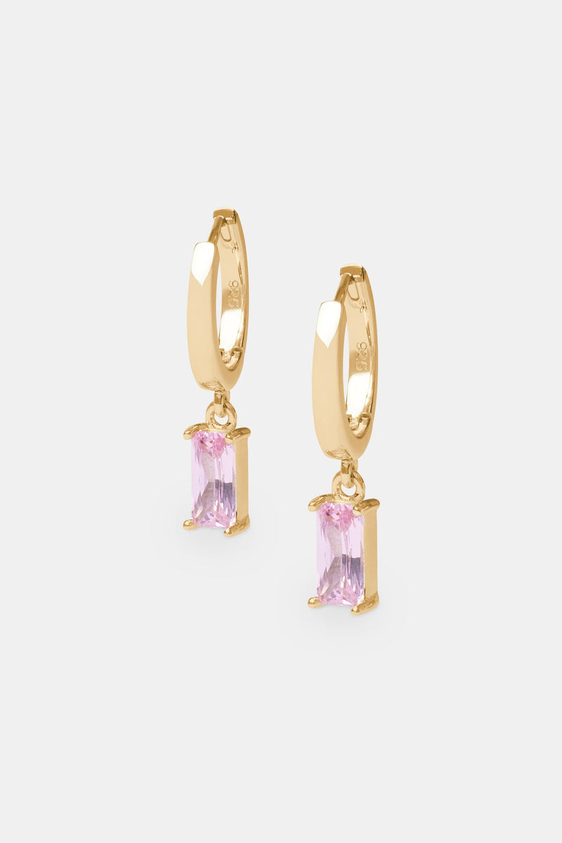 Iced Pink Gemstone Huggie Earrings