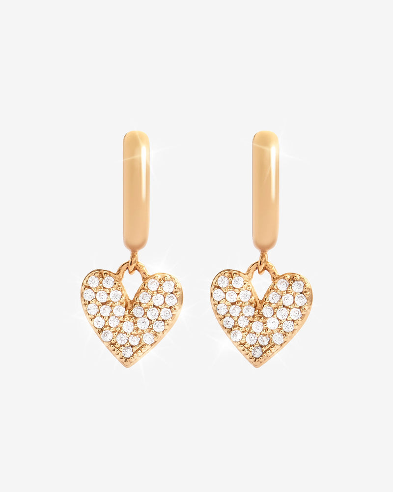 Pave Heart Hoop Earrings - Gold