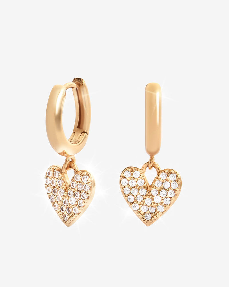 Pave Heart Hoop Earrings - Gold