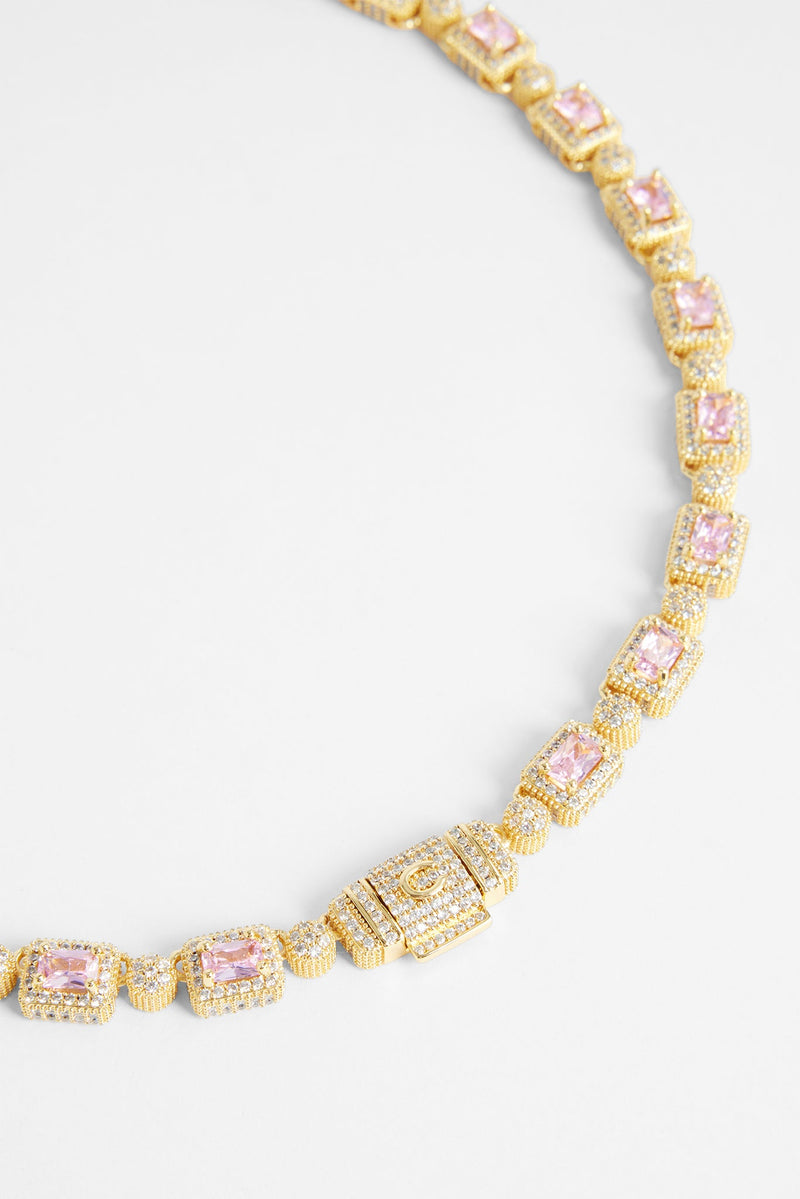 Iced Pink Bezel Chain - Gold
