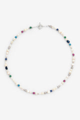 Pearl And Iced Multi Colour T Bar Necklace