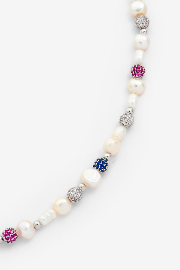 Pearl And Iced Multi Colour T Bar Necklace