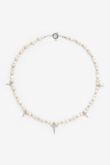 Pearl And Polished Motif Necklace - White Gold