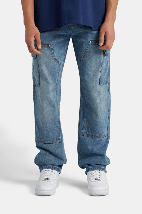 Relaxed Cargo Carpenter Jeans - Mid Blue