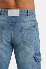 Relaxed Cargo Carpenter Jeans - Mid Blue