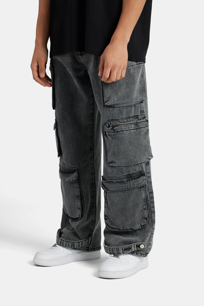 Denim Cargo Pants Acid Wash Jogger Jeans ACID WASH JOGGERS WITH