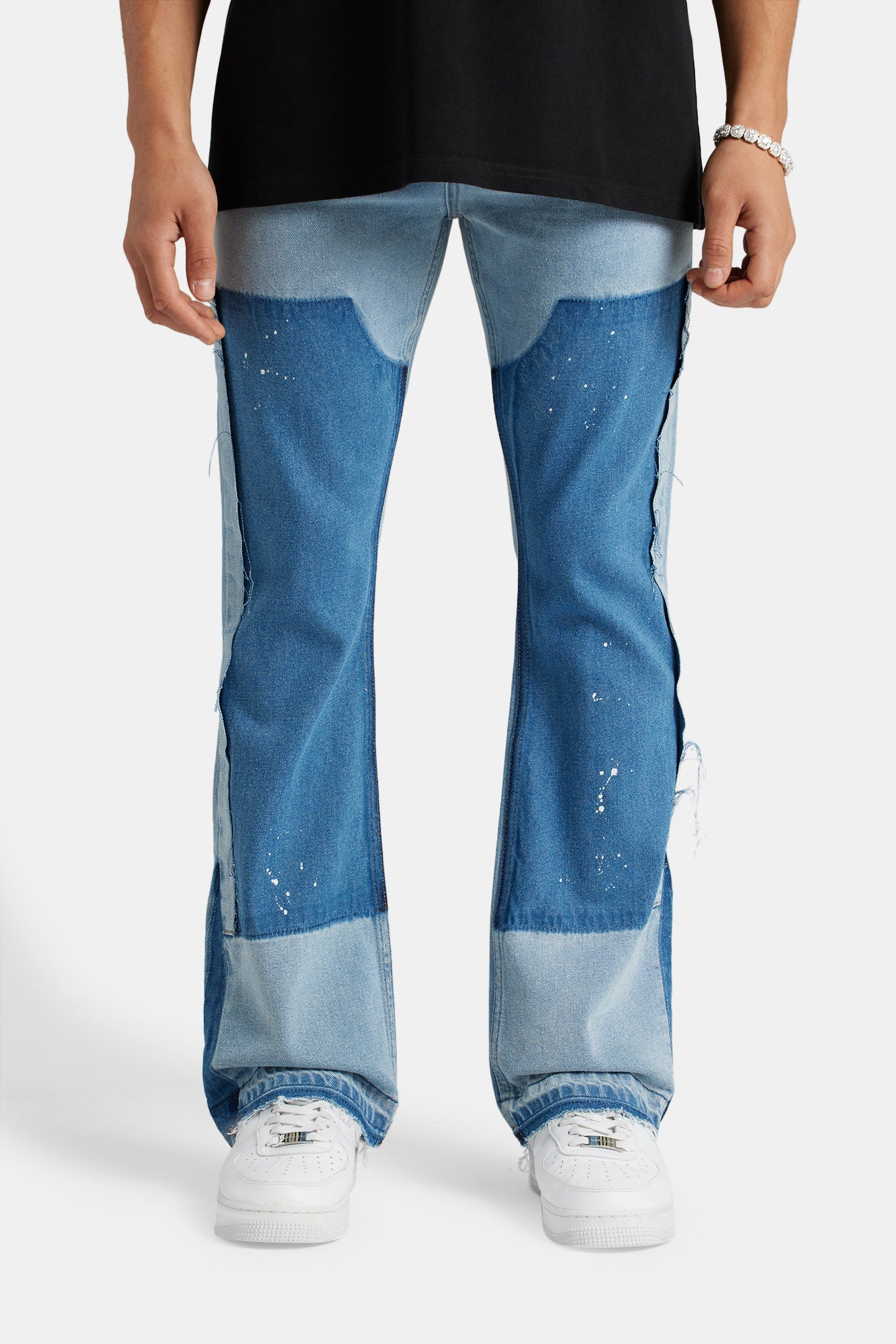 Carpenter Panelled Flare Fit Jeans - Mid Blue | Mens Denim | Shop