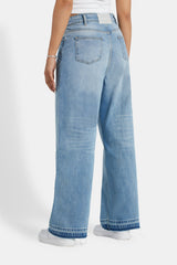 Relaxed Fit Raw Hem Jeans - Light Blue