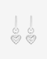 Rectangle Heart Charm Huggie Earrings