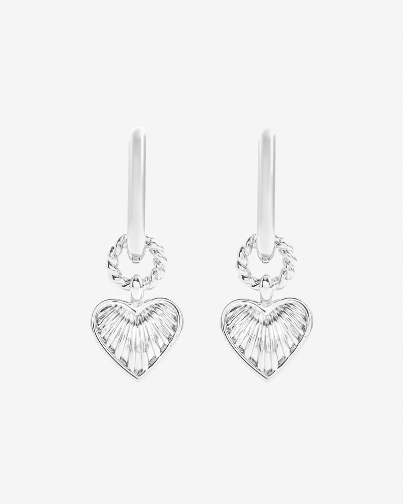 Rectangle Heart Charm Huggie Earrings