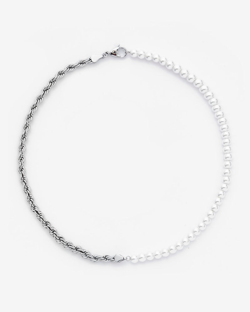 Half Pearl & Rope Necklace - White Gold