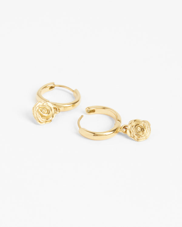 Rose Hoop Earrings - Gold