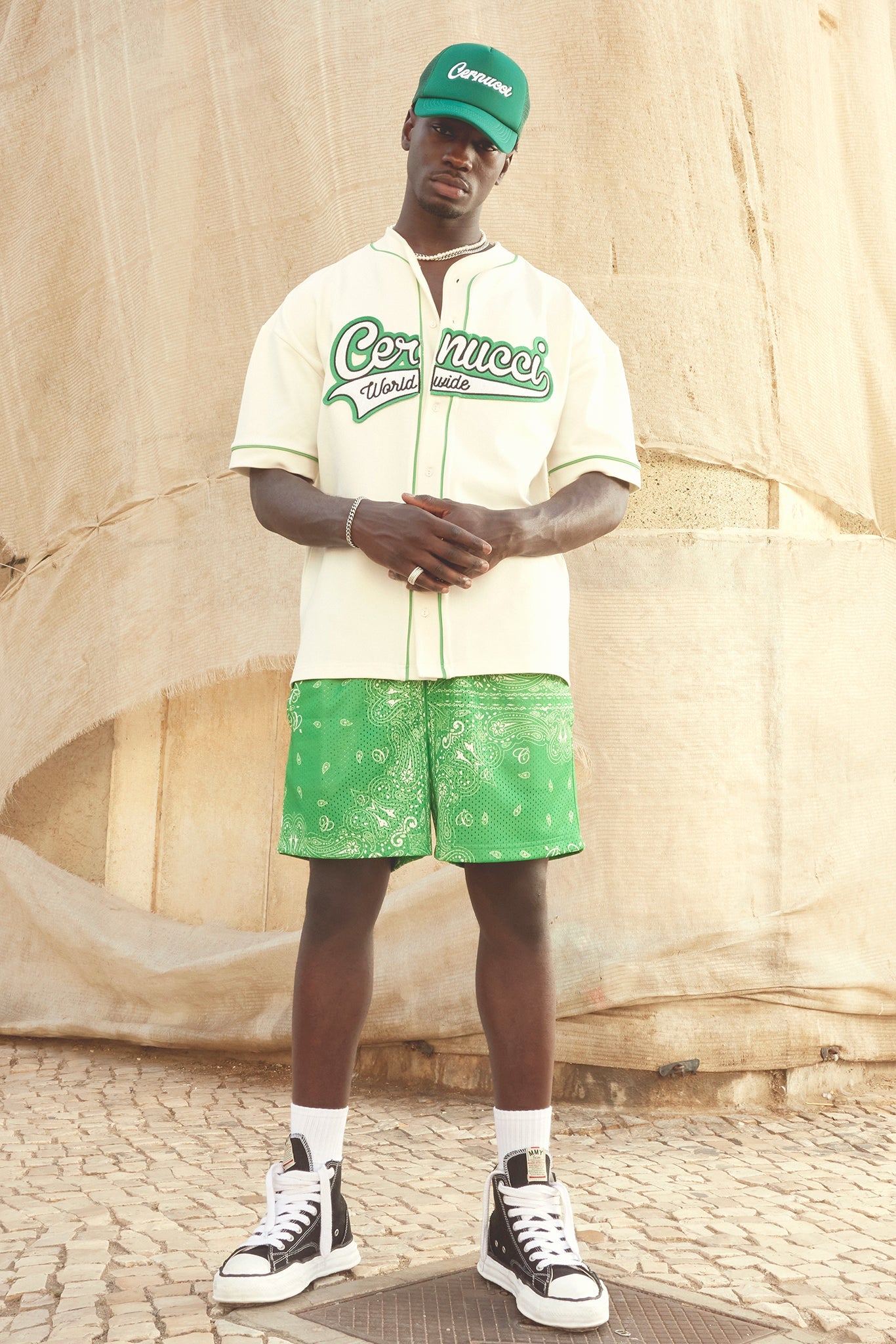 Bandana Printed Mesh Short - Green