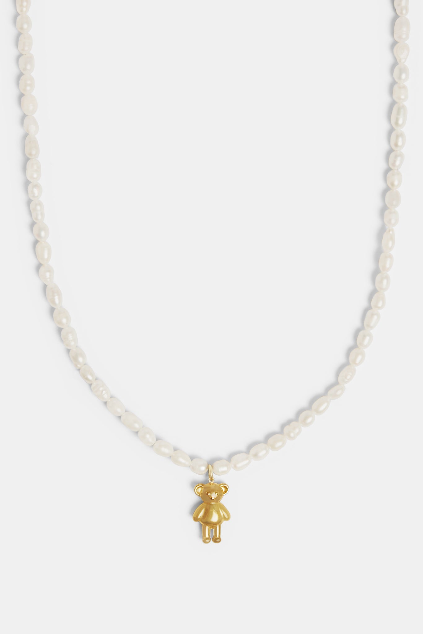 Gold Plated Seed Freshwater Pearl Necklace With Teddy Bear Charm