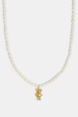 Gold Plated Seed Freshwater Pearl Necklace With Teddy Bear Charm