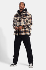 Oversized Brushed Check Overshirt - Beige