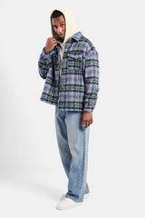 Oversized Brushed Check Overshirt - Purple