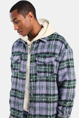 Oversized Brushed Check Overshirt - Purple