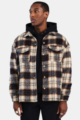 Oversized Brushed Check Overshirt - Beige