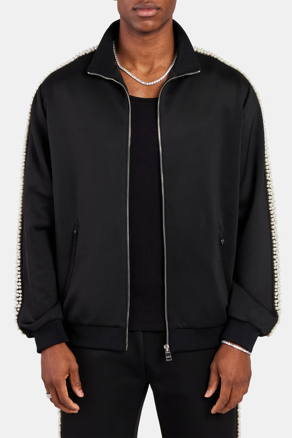 Pearl Detail Track Jacket  - Black