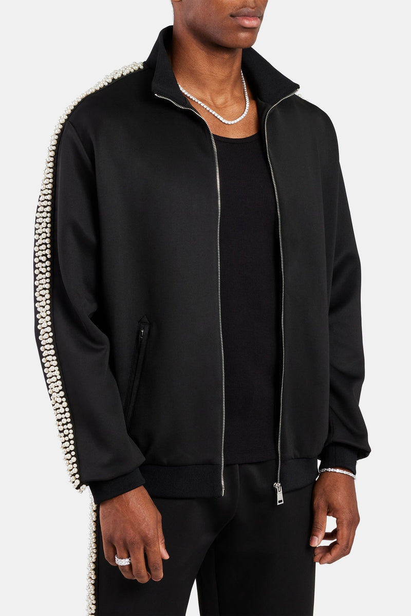 Pearl Detail Track Jacket  - Black