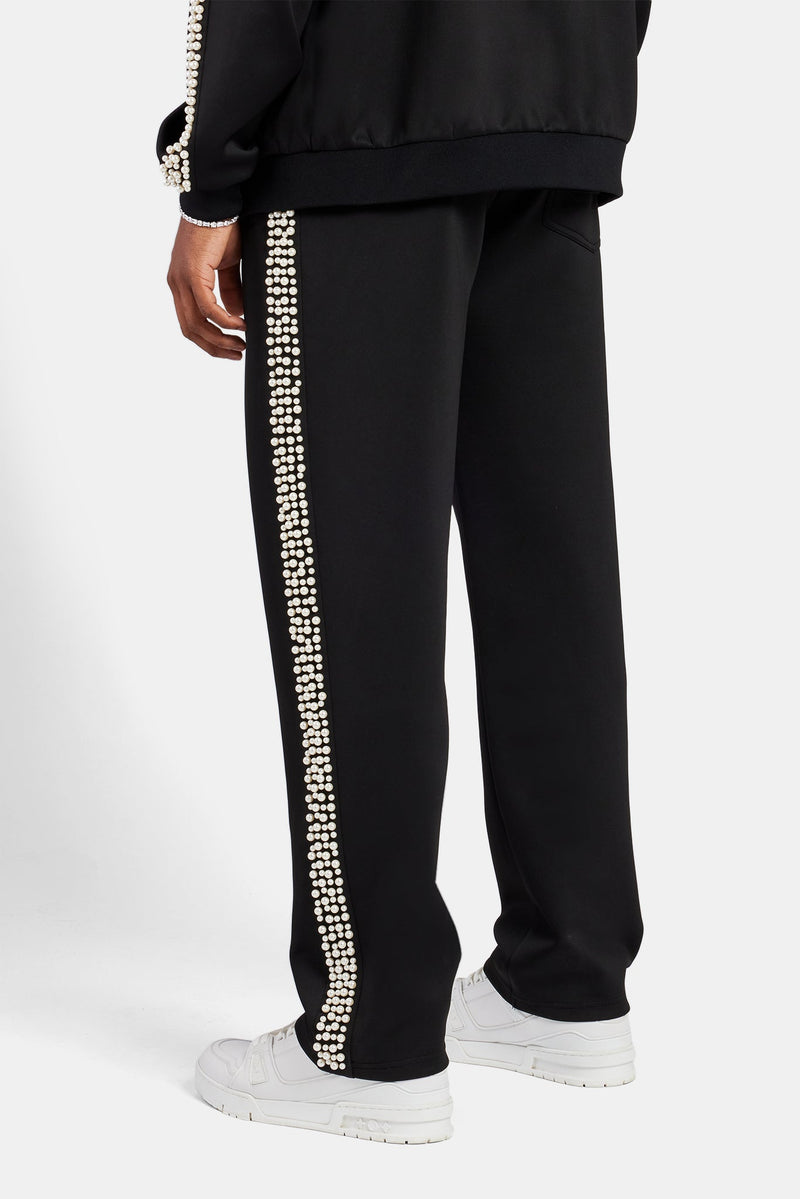 Pearl Detail Straight Leg Trouser  - Black