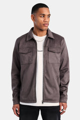 Suedette Zip Through Jacket - Brown