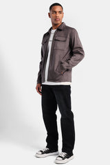 Suedette Zip Through Jacket - Brown