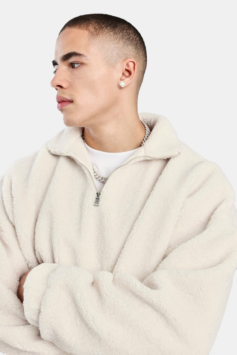 Borg Half Zip Sweatshirt - Off White