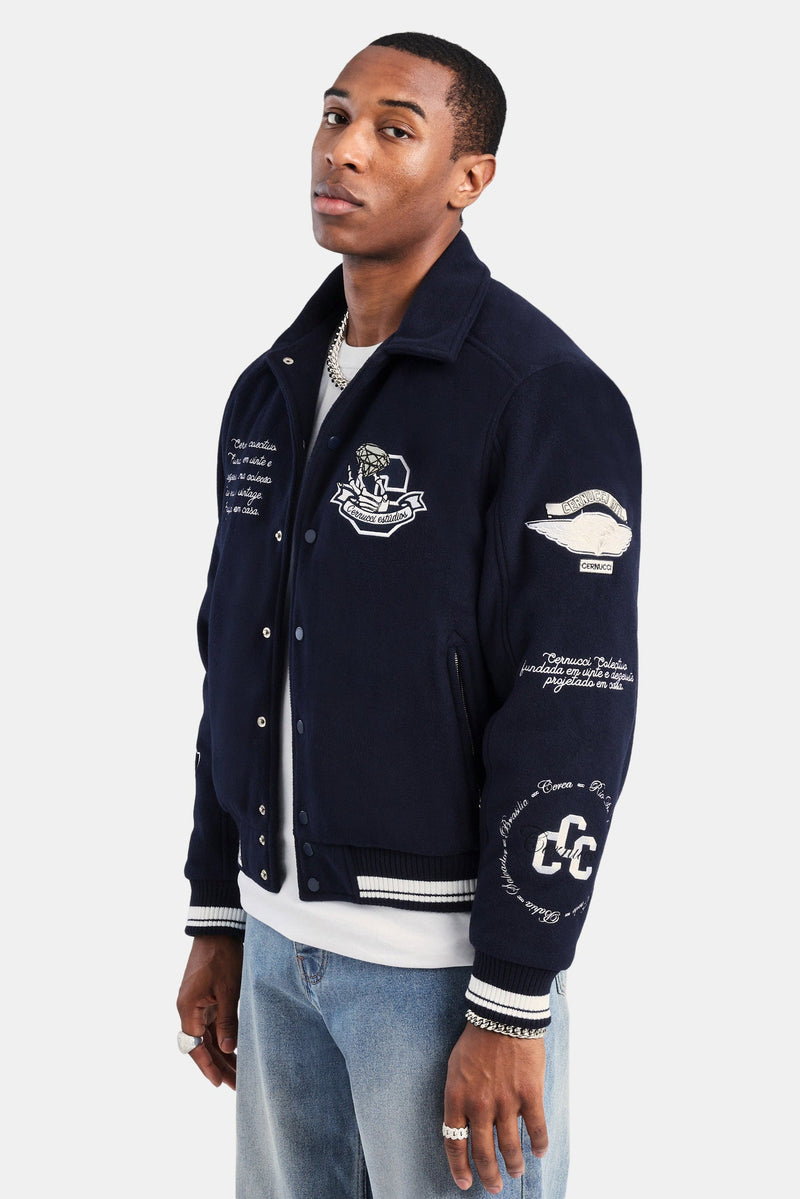 Varsity Harrington Bomber Jacket - Navy