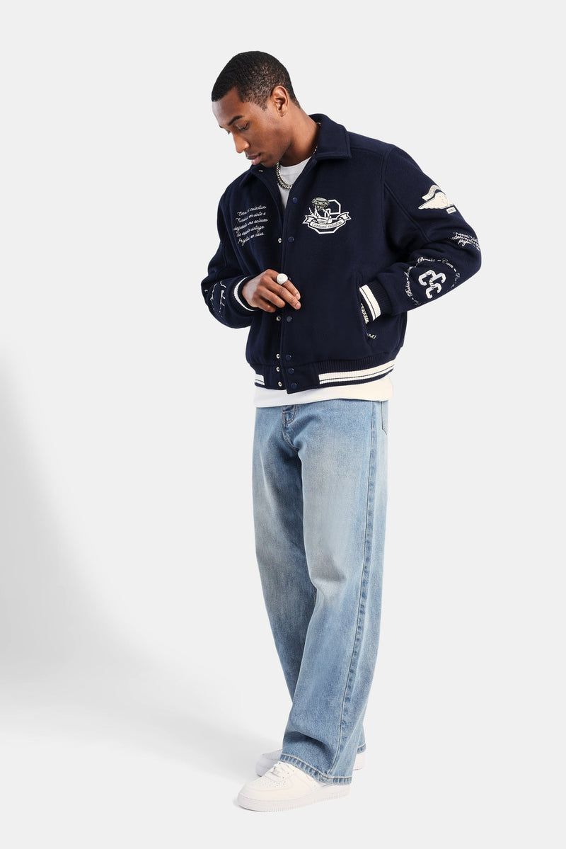 Varsity Harrington Bomber Jacket - Navy