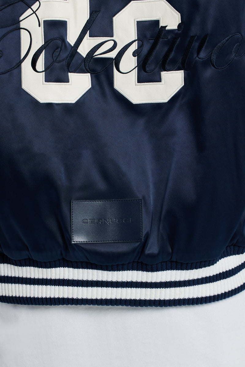 Cernucci Satin Souvenir Bomber Jacket - Navy