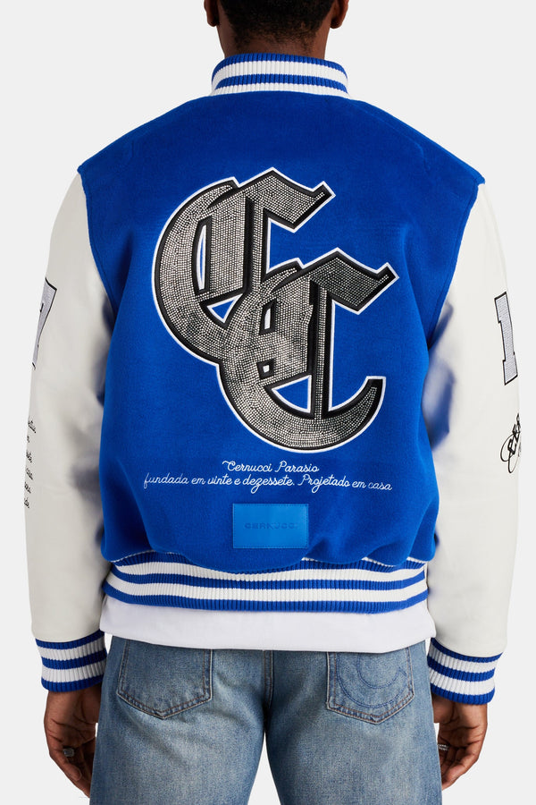 Limited Edition Cernucci Rhinestone Varsity Bomber - Cobalt