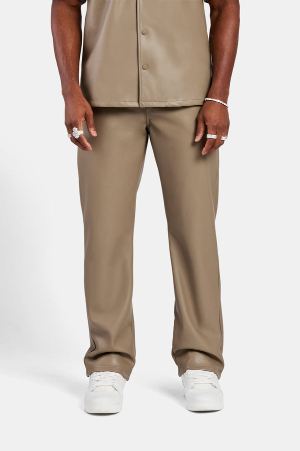 Faux Leather Trouser - Taupe