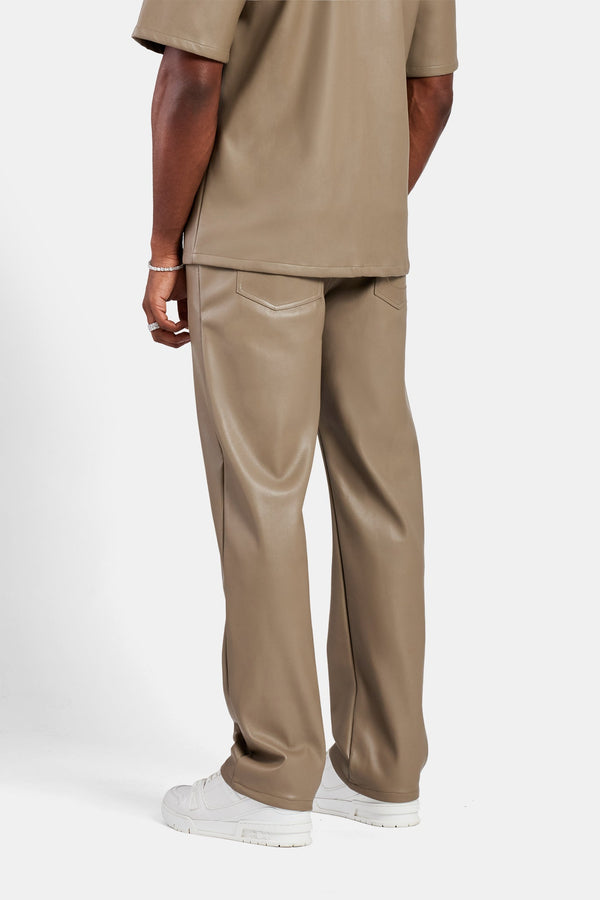 Faux Leather Trouser - Taupe