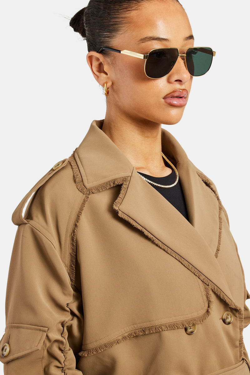 Ladies Cropped Cargo Trench - Beige