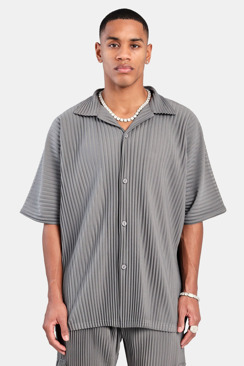 dark grey dress shirt Short Sleeve Pleated Shirt - Dark Grey | Mens Shirts