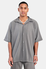 Short Sleeve Pleated Shirt - Dark Grey