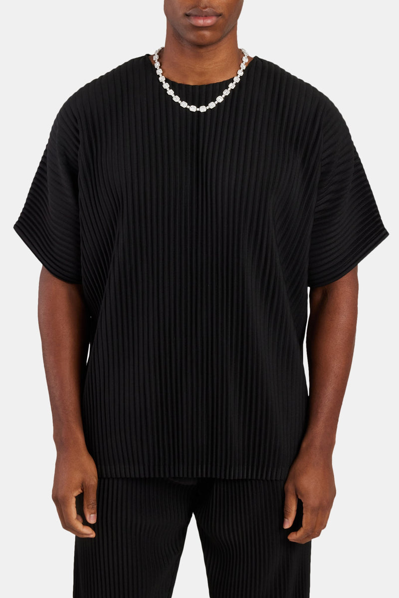 Oversized Pleated T-Shirt - Black