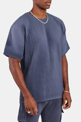 Oversized Pleated T-Shirt - Dusty Blue