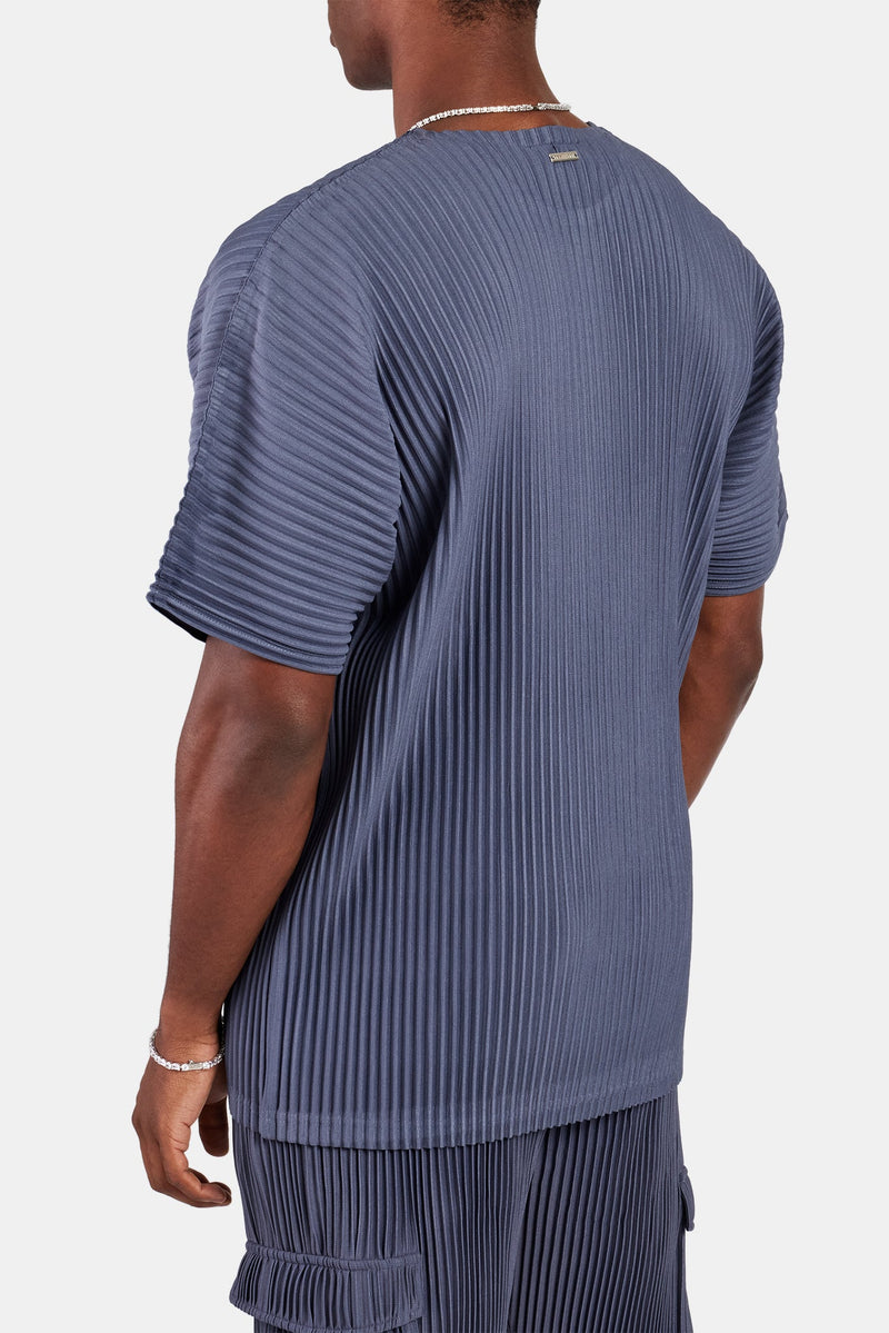 Oversized Pleated T-Shirt - Dusty Blue