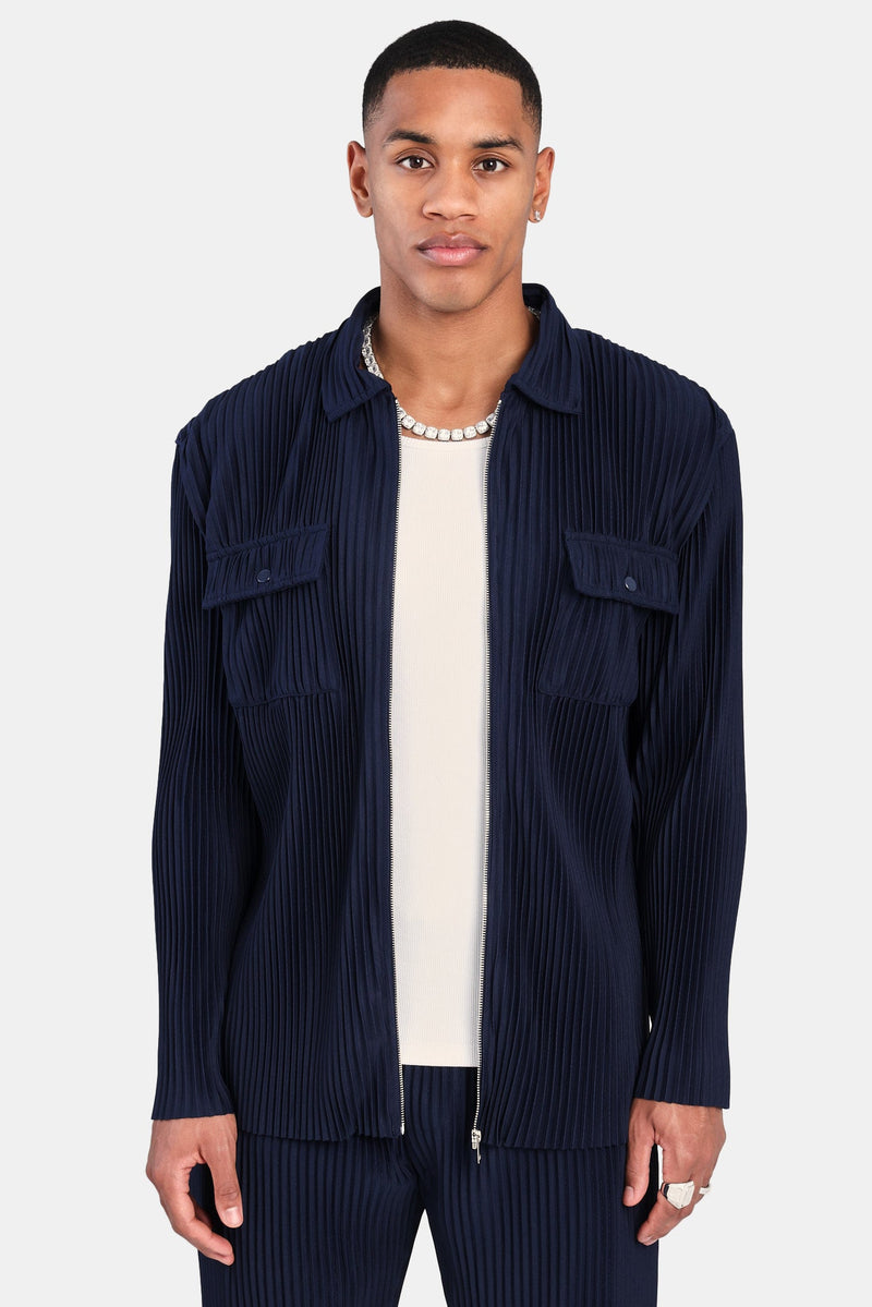 Pleated Utility Jacket  - Navy