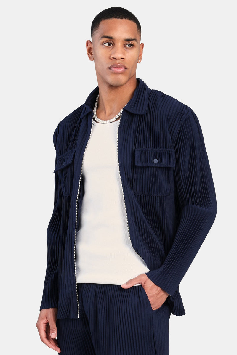 Pleated Utility Jacket  - Navy